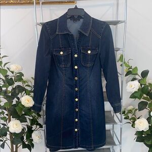 Dark Blue Denim Button-Up Dress